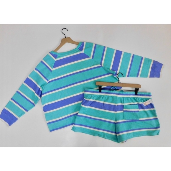 NWT!! WILDFOX Two-Piece Set Top Shorts Green Blue Stripe Loungewear XX-Large XXL - Picture 9 of 16